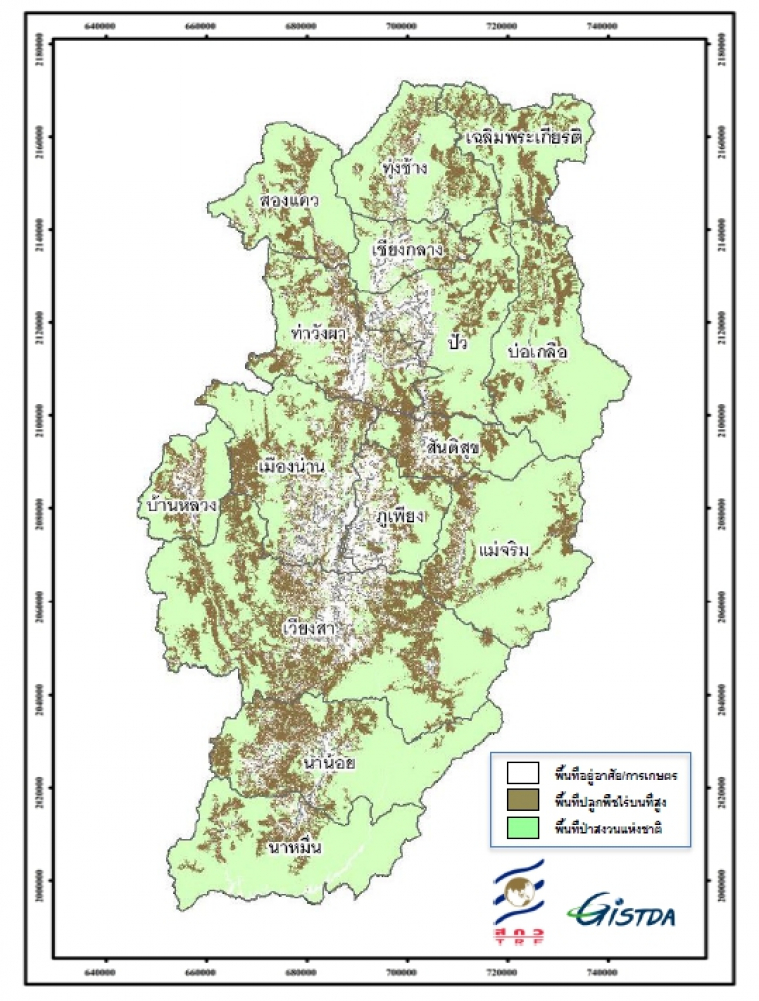 แผนที่จังหวัดน่าน ที่มีสภาพส่วนใหญ่เป็นภูเขา